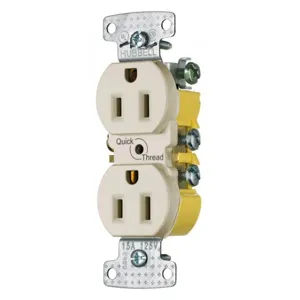 HUBBELL WIRING DEVICE-KELLEMS RR15QLA Duplex Receptacle, 15A, 125V, Self Grounding, Light Almond | CE6RRV