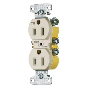 HUBBELL WIRING DEVICE-KELLEMS RR15QLATR Receptacle, Tamper Resistant, Duplex, Quick Thread, 15A, 125V, 2-Pole | BD2NMX