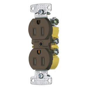 HUBBELL WIRING DEVICE-KELLEMS RR15QTR Tamper Resistant Duplex, 15A, 125V, 2-Pole, Quick Plate, Brown | BD2ZPF