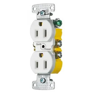 HUBBELL WIRING DEVICE-KELLEMS RR15QW Duplex Receptacle, 15A, 125V, White | CE6RRW