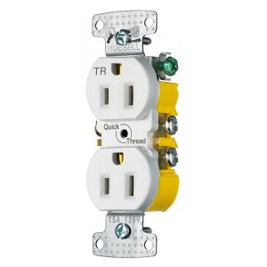 HUBBELL WIRING DEVICE-KELLEMS RR15QWTR Receptacle, Tamper Resistant, Duplex, Quick Thread, 15A, 125V, 2-Pole, White | BC9WEX