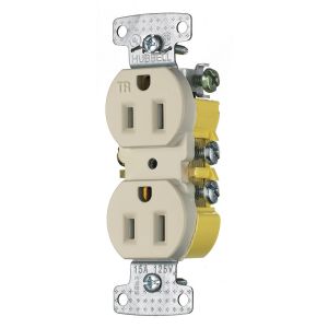 HUBBELL WIRING DEVICE-KELLEMS RR15SALTR Receptacle, Tamper Resistant, Duplex, 15A, 125V, 2-Pole, Self Grounding, Almond | CE6RRY