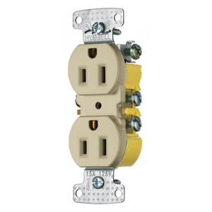 HUBBELL WIRING DEVICE-KELLEMS RR15SI Receptacle, Duplex, 15A, 125V, 2-Pole, Self Grounding, White | BD2CCE