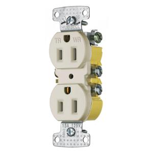 HUBBELL WIRING DEVICE-KELLEMS RR15SLAWRTR Receptacle, 15A, 125V, 2-Pole, Self Grounding, Light Almond | BD2WNU