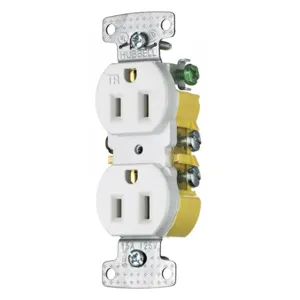 HUBBELL WIRING DEVICE-KELLEMS RR15SWTR Receptacle, Standard Duplex, Flush Mount, 15A, 125V AC, White | BC8CVE 55MU56