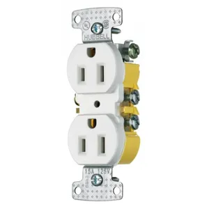 HUBBELL WIRING DEVICE-KELLEMS RR15W Receptacle, Standard Duplex, Flush Mount, 15A, 125V AC, White | BD6ANQ 2JFR3