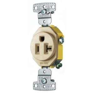 HUBBELL WIRING DEVICE-KELLEMS RR201AL Receptacle, Single, 20A, 125V, 2-Pole, 3-Wire Grounding, Self Grounding, Almond | CE6RTC