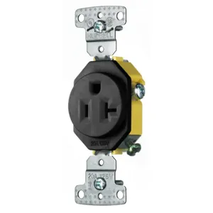 HUBBELL WIRING DEVICE-KELLEMS RR201BK Receptacle, Single, 20A, 125V, 2-Pole, Self Grounding, Black | BD4KFE