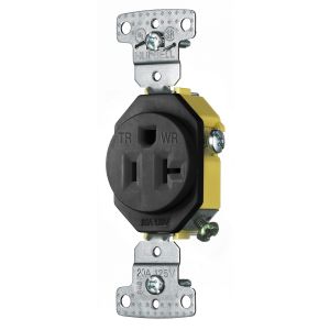 HUBBELL WIRING DEVICE-KELLEMS RR201BKWRTR Single Receptacle, Weather And Tamper Resistant, 20A, 125V, 2-Pole, Black | BD3HXT