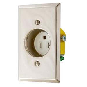 HUBBELL WIRING DEVICE-KELLEMS RR201CHSS Clock Hanger Recessed Receptacle, 20A, 125V, Stainless Steel | CE6RTE