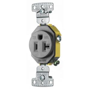HUBBELL WIRING DEVICE-KELLEMS RR201GYWRTR Single Receptacle, Weather And Tamper Resistant, 20A, 125V, 2-Pole, Gray | BD4YMZ
