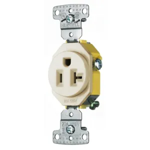 HUBBELL WIRING DEVICE-KELLEMS RR201LA Receptacle, Single, 20A, 125V, 2-Pole, Self Grounding, Light Almond | BD3FRQ