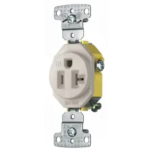 HUBBELL WIRING DEVICE-KELLEMS RR201LATR Receptacle, Tamper Resistant Single, 20A, 125V, 2-Pole, Light Almond | BD2LGU