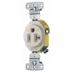 HUBBELL WIRING DEVICE-KELLEMS RR201LAWRTR Single Receptacle, Weather And Tamper Resistant, 20A, 125V, 2-Pole, Light Almond | BC9RWU