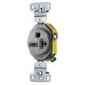 HUBBELL WIRING DEVICE-KELLEMS RR205GY Single Receptacle, Self Grounding, 20A, 250V, 2-Pole, Gray | BC7WZK