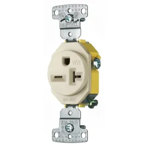 HUBBELL WIRING DEVICE-KELLEMS RR205LAWR Single Receptacle, Weather Resistant, 20A, 250V, 2-Pole, Light Almond | BC8RKK