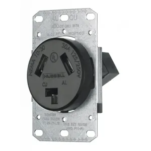 HUBBELL WIRING DEVICE-KELLEMS RR330F Receptacle, Single, 30A, 125/250V, 3-Pole, Flush Mount, Black | BC8GXT