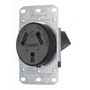 HUBBELL WIRING DEVICE-KELLEMS RR350F Receptacle, Single, 50A, 125/250V, 3-Pole, Flush Mount, Black | BC8ULN