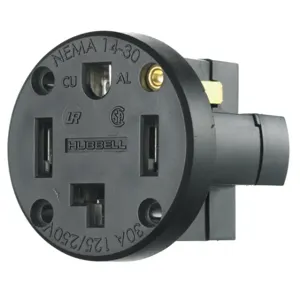 HUBBELL WIRING DEVICE-KELLEMS RR430PM Single Panel Mount Receptacle, 30A, 125/250V, 3-Pole, Black | BD6BVU