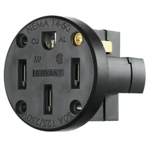HUBBELL WIRING DEVICE-KELLEMS RR450PM Single Panel Mount Receptacle, 50A, 125/250V, 3-Pole, Black | BD4XYL