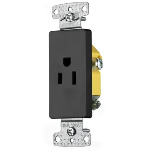 HUBBELL WIRING DEVICE-KELLEMS RRD151BK Single Decorator Receptacle, Self Grounding, 15A, 125V, 2-Pole, Black | BC9JAH