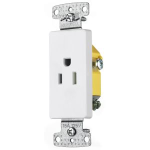 HUBBELL WIRING DEVICE-KELLEMS RRD151W Receptacle, Decorator Single, 15A, 125V, 2-Pole, White | BC8CVF