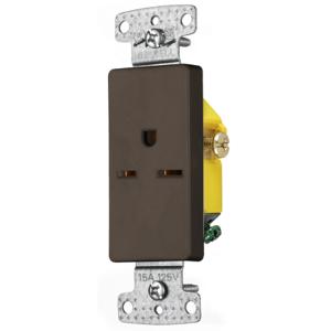 HUBBELL WIRING DEVICE-KELLEMS RRD155 Single Decorator Receptacle, Self Grounding, 15A, 250V, 2-Pole, Brown | BD3AFL