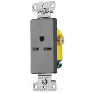 HUBBELL WIRING DEVICE-KELLEMS RRD155GY Single Decorator Receptacle, Self Grounding, 15A, 250V, 2-Pole, Gray | BC9AHU