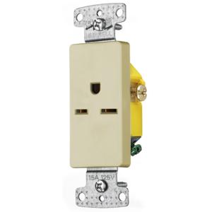 HUBBELL WIRING DEVICE-KELLEMS RRD155I Single Decorator Receptacle, Self Grounding, 15A, 250V, 2-Pole, Ivory | BC8GXV