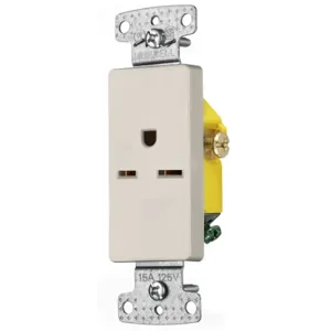 HUBBELL WIRING DEVICE-KELLEMS RRD155LA Single Decorator Receptacle, Self Grounding, 15A, 250V, 2-Pole, Light Almond | BD2CCF