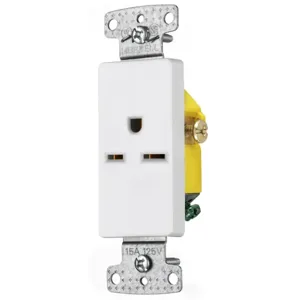 HUBBELL WIRING DEVICE-KELLEMS RRD155W Single Decorator Receptacle, Self Grounding, 15A, 250V, 2-Pole, White | BD3AFM