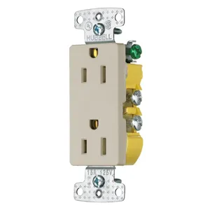 HUBBELL WIRING DEVICE-KELLEMS RRD15AL Receptacle, Decorator Duplex, 15A, 125V, 2-Pole, 3-Wire Grounding, Almond | CE6RTK