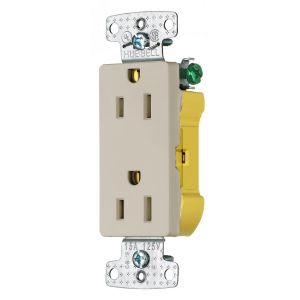 HUBBELL WIRING DEVICE-KELLEMS RRD15EAL Decorator Duplex Receptacle, 15A, 125V, Almond | CE6RTM