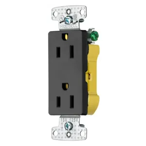 HUBBELL WIRING DEVICE-KELLEMS RRD15EBK Decorator Duplex Receptacle, 15A, 125V, Black | CE6RTN