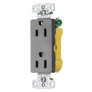 HUBBELL WIRING DEVICE-KELLEMS RRD15EGY Decorator Duplex Receptacle, 15A, 125V, Gray | CE6RTP