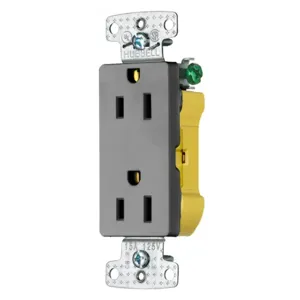 HUBBELL WIRING DEVICE-KELLEMS RRD15EGY Decorator Duplex Receptacle, 15A, 125V, Gray | CE6RTP