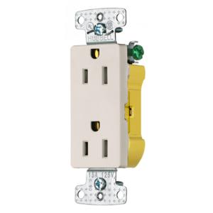 HUBBELL WIRING DEVICE-KELLEMS RRD15ELA Decorator Duplex Receptacle, 15A, 125V, Light Almond | CE6RTR