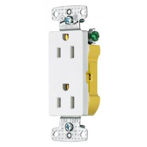 HUBBELL WIRING DEVICE-KELLEMS RRD15EW Decorator Duplex Receptacle, 15A, 125V, White | CE6RTT