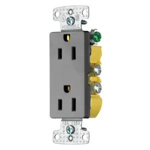 HUBBELL WIRING DEVICE-KELLEMS RRD15GY Receptacle, Decorator Duplex, 15A, 125V, 2-Pole, Gray | BC8CVH