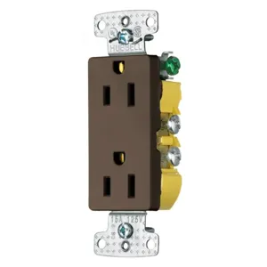 HUBBELL WIRING DEVICE-KELLEMS RRD15S Decorator Duplex Receptacle, Self Grounding, 15A, 125V, 2-Pole, Brown | BD4LKR