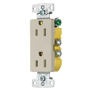 HUBBELL WIRING DEVICE-KELLEMS RRD15SAL Decorator Duplex Receptacle, Self Grounding, 15A 125V, 2-Pole, Almond | CE6RTU