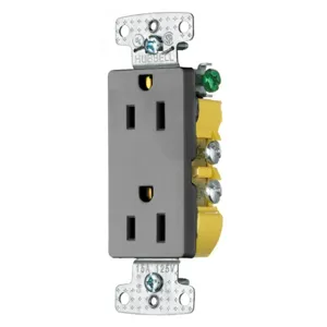 HUBBELL WIRING DEVICE-KELLEMS RRD15SGY Decorator Duplex Receptacle, Self Grounding, 15A 125V, 2-Pole, Brown | BD3VWT