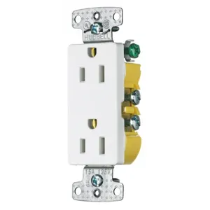 HUBBELL WIRING DEVICE-KELLEMS RRD15SW Receptacle, Decorator Duplex, Self Grounding, 15A, 125V, 2-Pole, White | BD3JWB