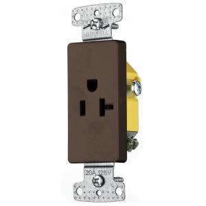 HUBBELL WIRING DEVICE-KELLEMS RRD201 Single Decorator Receptacle, Self Grounding, 20A, 125V, 2-Pole, Brown | BD4QPU