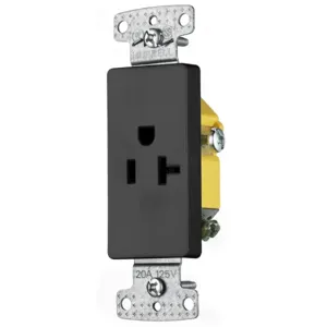 HUBBELL WIRING DEVICE-KELLEMS RRD201BK Single Decorator Receptacle, Self Grounding, 20A, 125V, 2-Pole, Black | BD2ZFZ