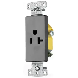 HUBBELL WIRING DEVICE-KELLEMS RRD201GY Single Decorator Receptacle, Self Grounding, 20A, 125V, 2-Pole, Gray | BD3MBE