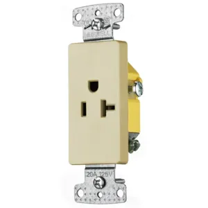 HUBBELL WIRING DEVICE-KELLEMS RRD201I Single Decorator Receptacle, Self Grounding, 20A, 125V, 2-Pole, Ivory | BC8FBD