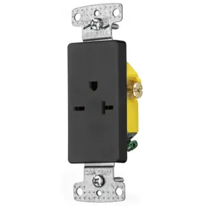 HUBBELL WIRING DEVICE-KELLEMS RRD205BK Single Decorator Receptacle, Self Grounding, 20A, 250V, 2-Pole, Black | BC7UVR