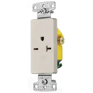 HUBBELL WIRING DEVICE-KELLEMS RRD205LA Single Decorator Receptacle, Self Grounding, 20A, 250V, 2-Pole, Light Almond | BC8ULP