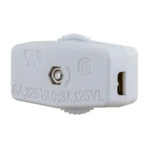 HUBBELL WIRING DEVICE-KELLEMS RS100W Inline Cord Switch, Light Duty, 6A 125V, White | BD4VKN